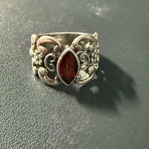 Handmade Sterling Silver 925 Renaissance Festival Ring w/ Ruby Stone – Size 8